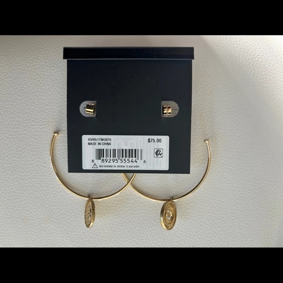 NWT Coach Two-Tone Signature Coin Charm Hoop Earrings - Picture 7 of 9